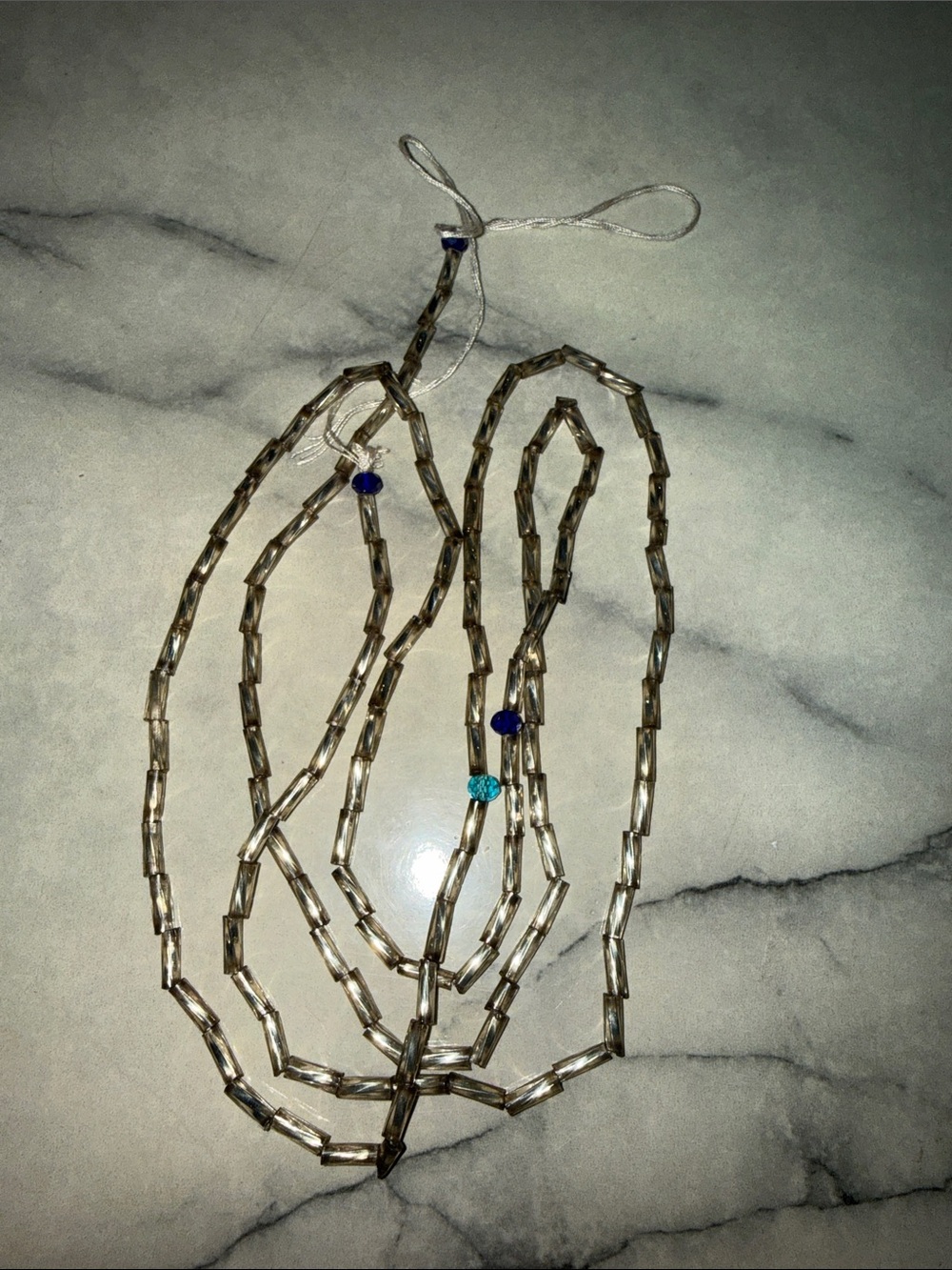 Handcrafted Clear Glass Tube Beaded waist beads  with Blue Accent